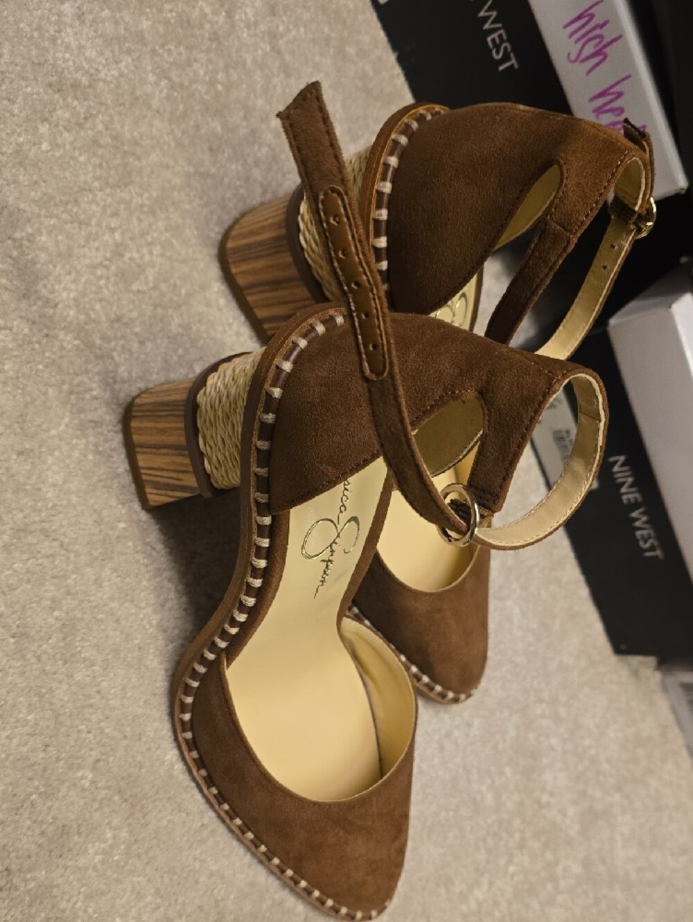 Jessica Simpson Cognac Suede Ankle-Strap Block Heels [8.5M] - Picture 4 of 7